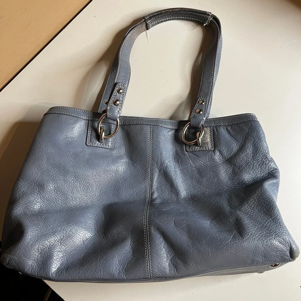 Coach Penelope Shopper Blue Grey Leather Tote Shoulder Bag F19044